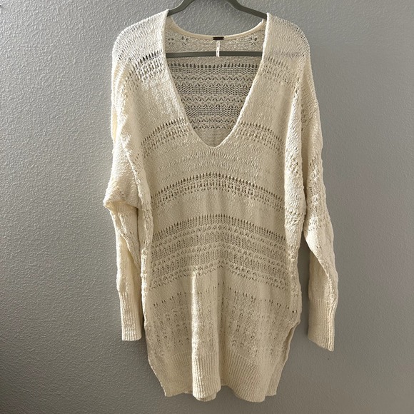 Free People Women's Hot Tropics Pullover Sweater Crochet Ivory Size Large - Picture 4 of 10